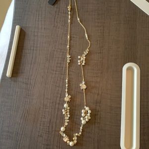 J Crew Long Crystal Pearl Gold Necklace